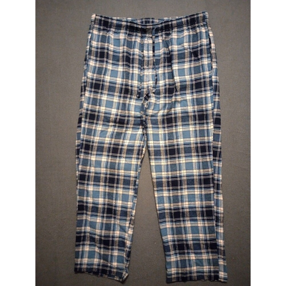 Sonoma Mens Blue Plaid Pajama Pants Large L Pockets Drawstring